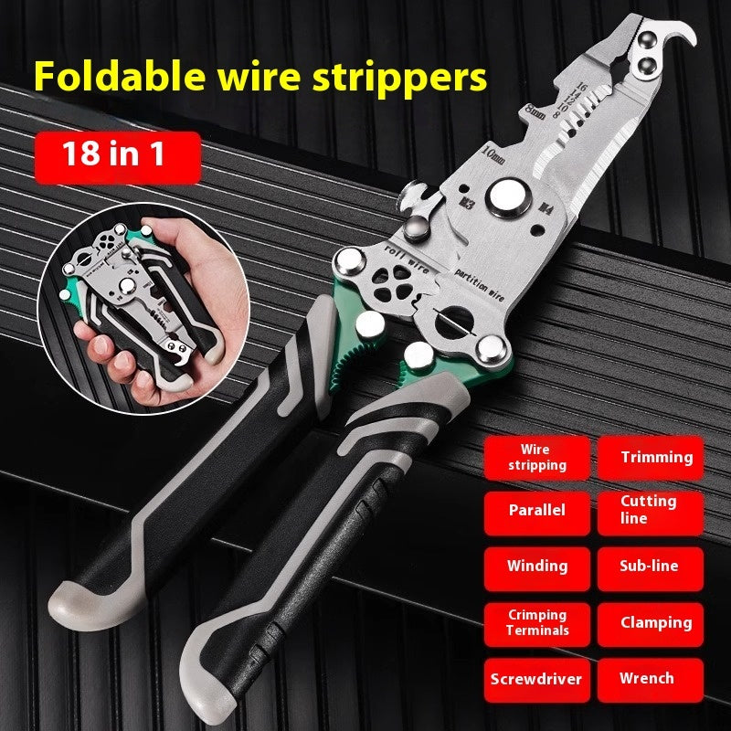 18-in-1 Folding Multifunctional Wire Stripper & Pliers Tool