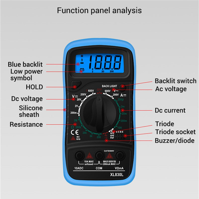 "Portable Digital Multimeter 600V Voltage Tester"