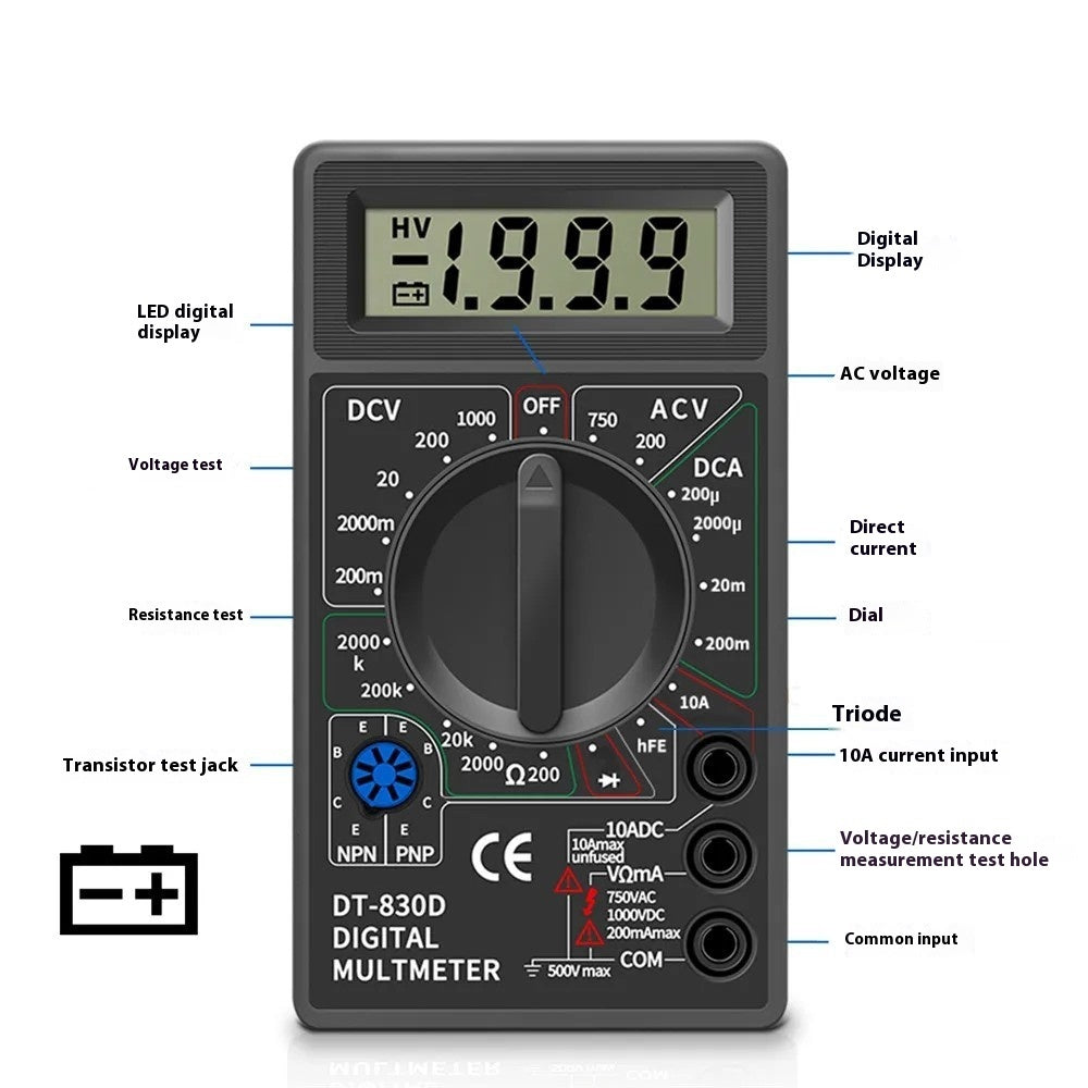 "DT830B Digital Handheld Mini Multimeter 600V"
