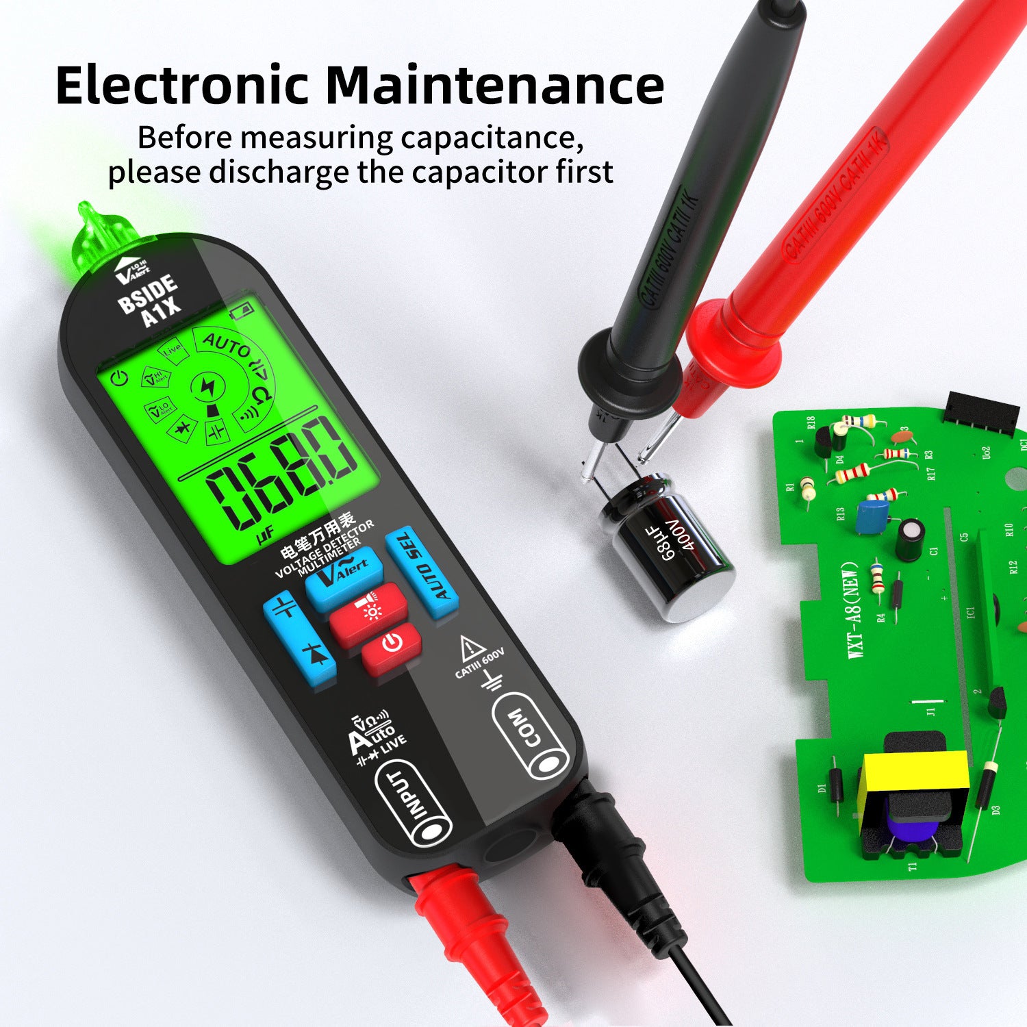 Mini Digital Electroprobe Multimeter Automatic Range A1X Rechargeable